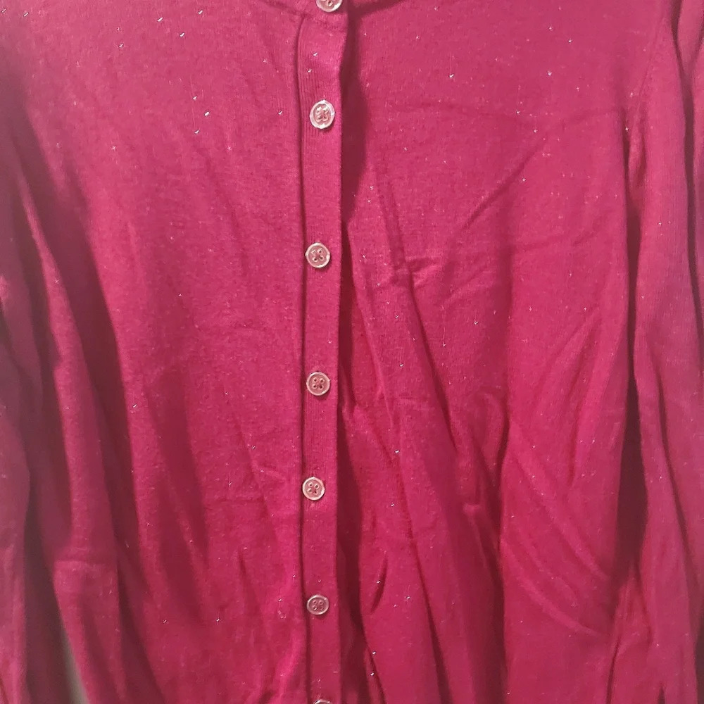 Nicole Miller Original Wine and Silver Sparkle Button Up Long Sleeve Cardigan XL - Picture 8 of 10